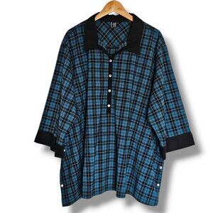 MIB Make It Big Half Button Shirt Top Size 4X 100% Cotton Side Slits Silver Snap